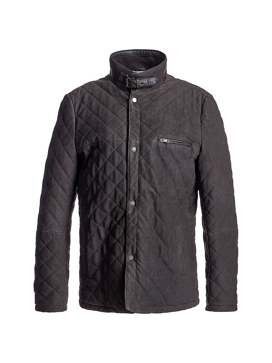 Men's Quilted Shearling Jacket - Brown - Size Large