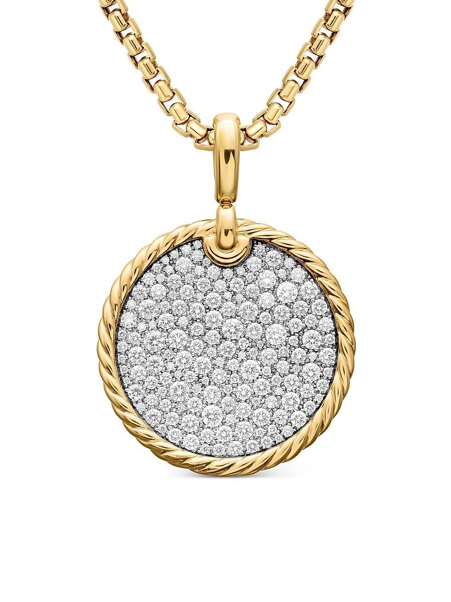 Women's DY Elements Disc Pendant in 18K Yellow Gold with Diamonds, 24MM - Diamond
