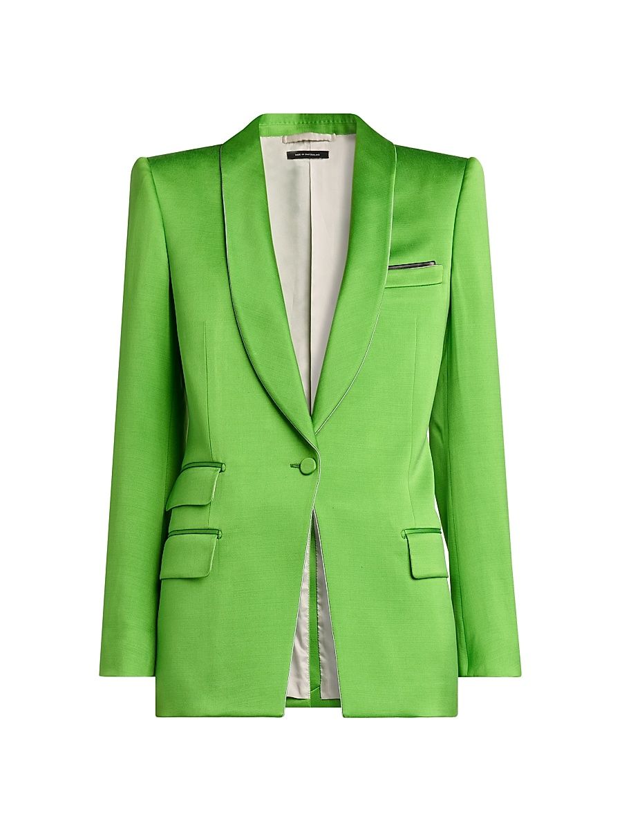 Women's Silk-Wool Shawl-Lapel Single-Breasted Jacket - Gdj Seagrass - Size 10