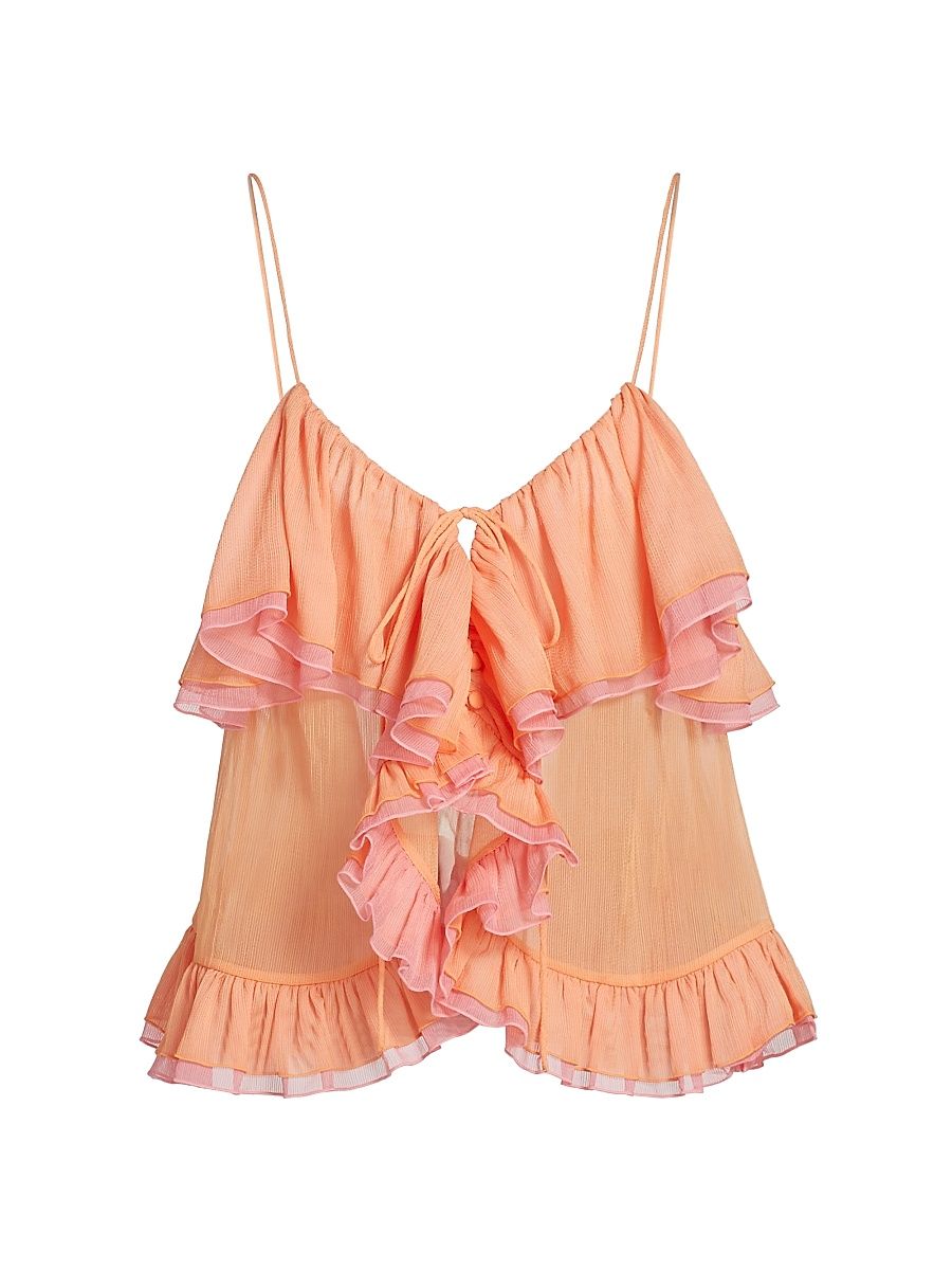 Women's Ciara Ruffled Semi-Sheer Top - Creamsicle Bubble Gum - Size Small
