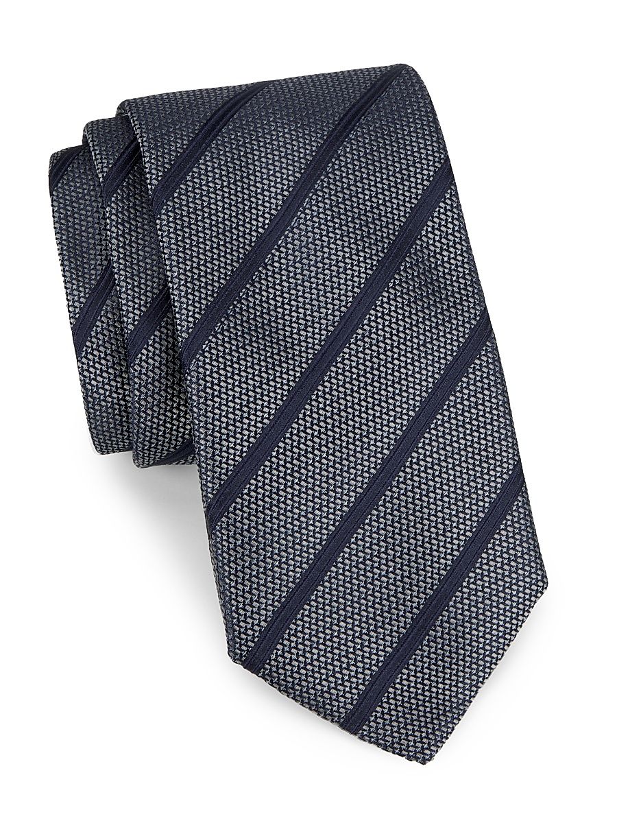Men's Striped Silk Tie - Grey