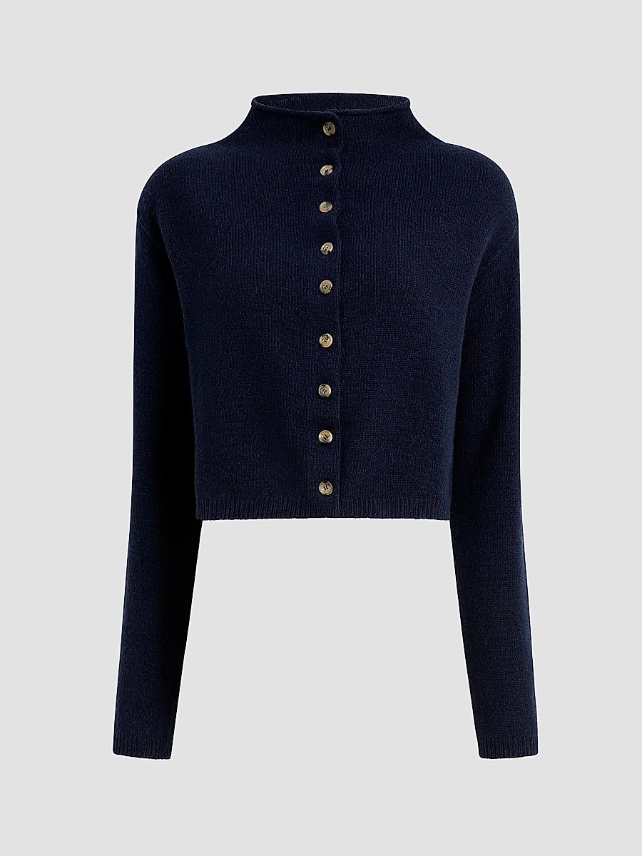 Women's Annora Rollneck Wool-Cashmere Cardigan - Midnight Navy - Size XL