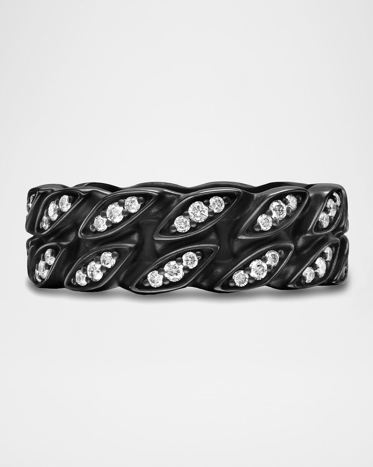 Men & apos;s Curb Chain Band Ring in Black Titanium with Diamonds, 8mm
