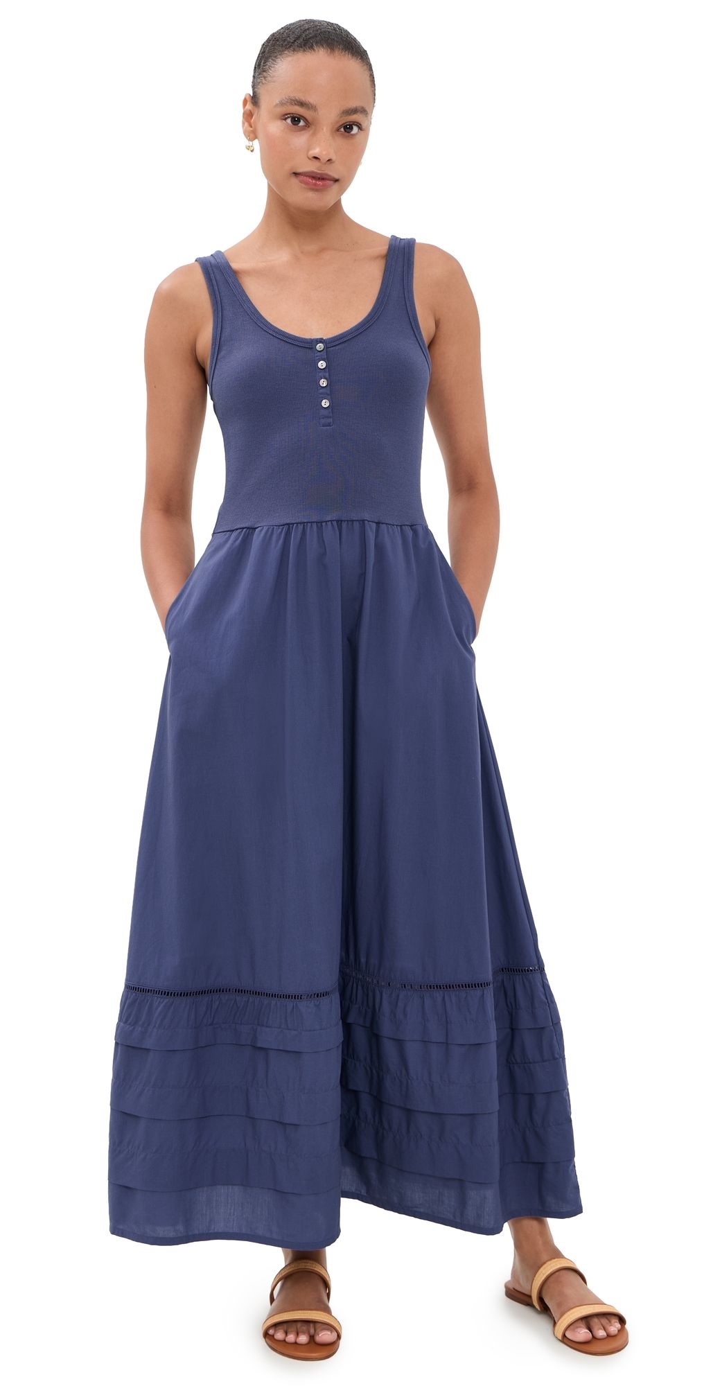 Marine Layer Lexi Rib Knit Woven Mix Dress Navy XS