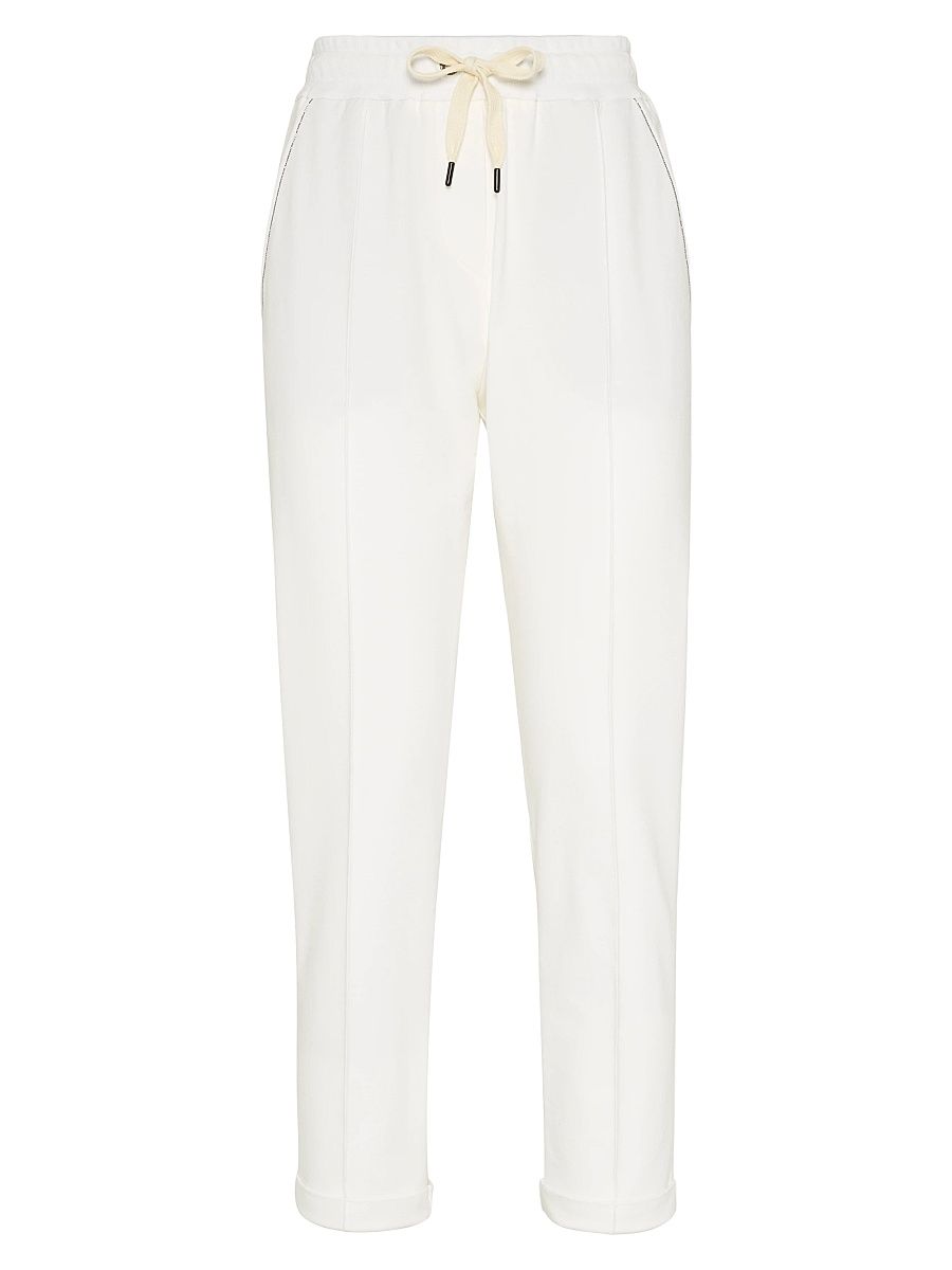 Women's Stretch Cotton Lightweight French Terry Track Trousers with Monili - Natural - Size XL