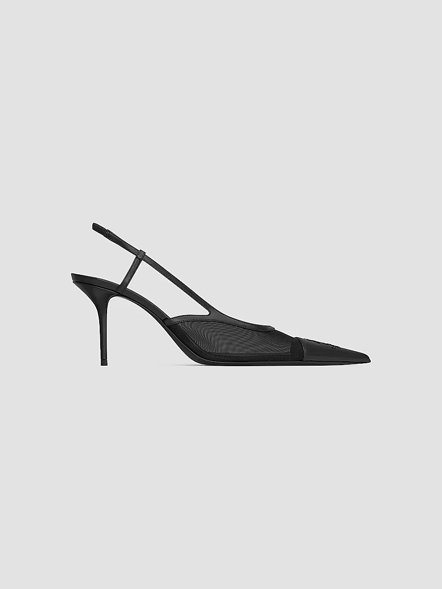 Saint Laurent Women's Renée Slingback Pumps in Mesh - Black - Size 7.5