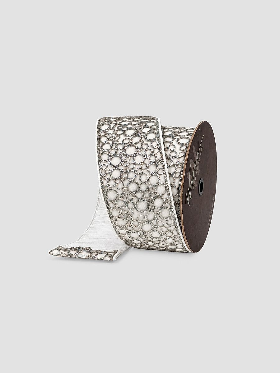 White Velvet & Glitter Circle Ribbon