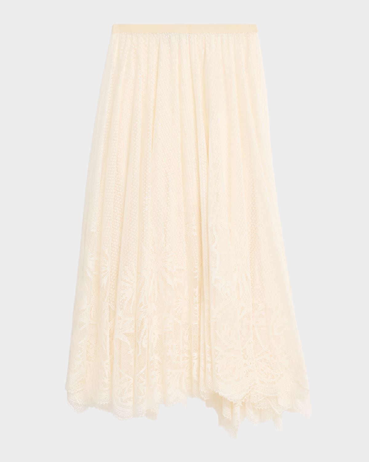 Scalloped Jacquard Lace Midi Skirt