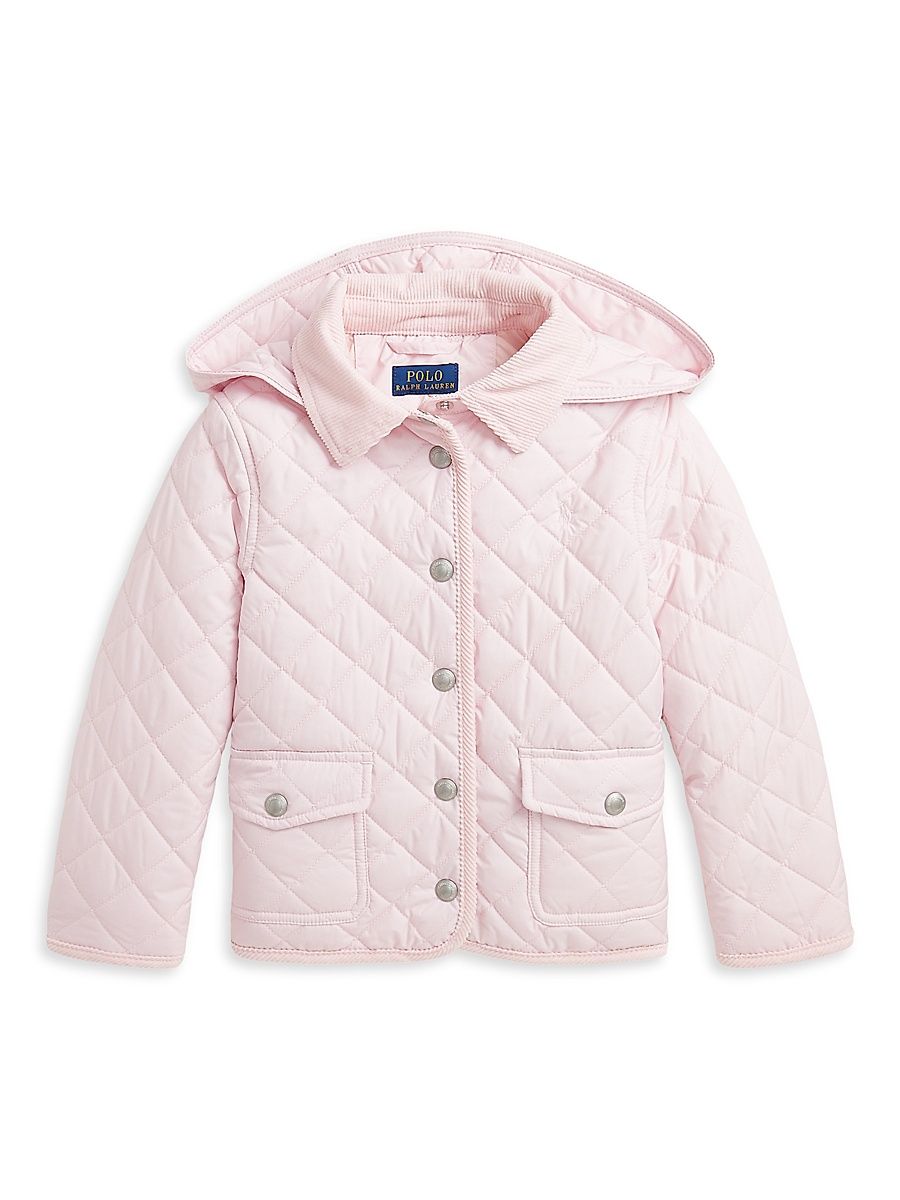 Little Girl's & Girl's Quilted Hooded Jacket - Hint Of Pink - Size 18