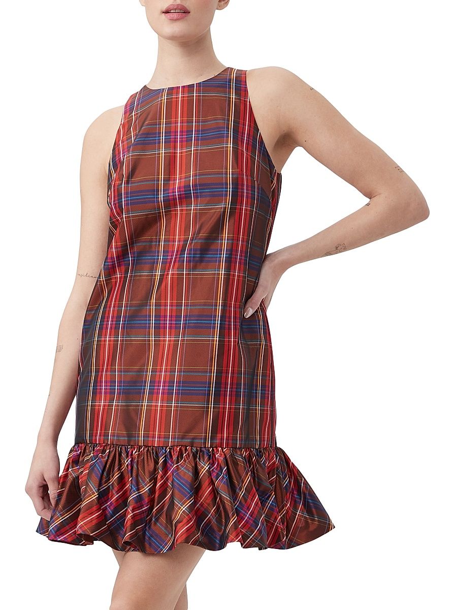 Women's Berry Plaid Puff-Hem Dress - Size 10