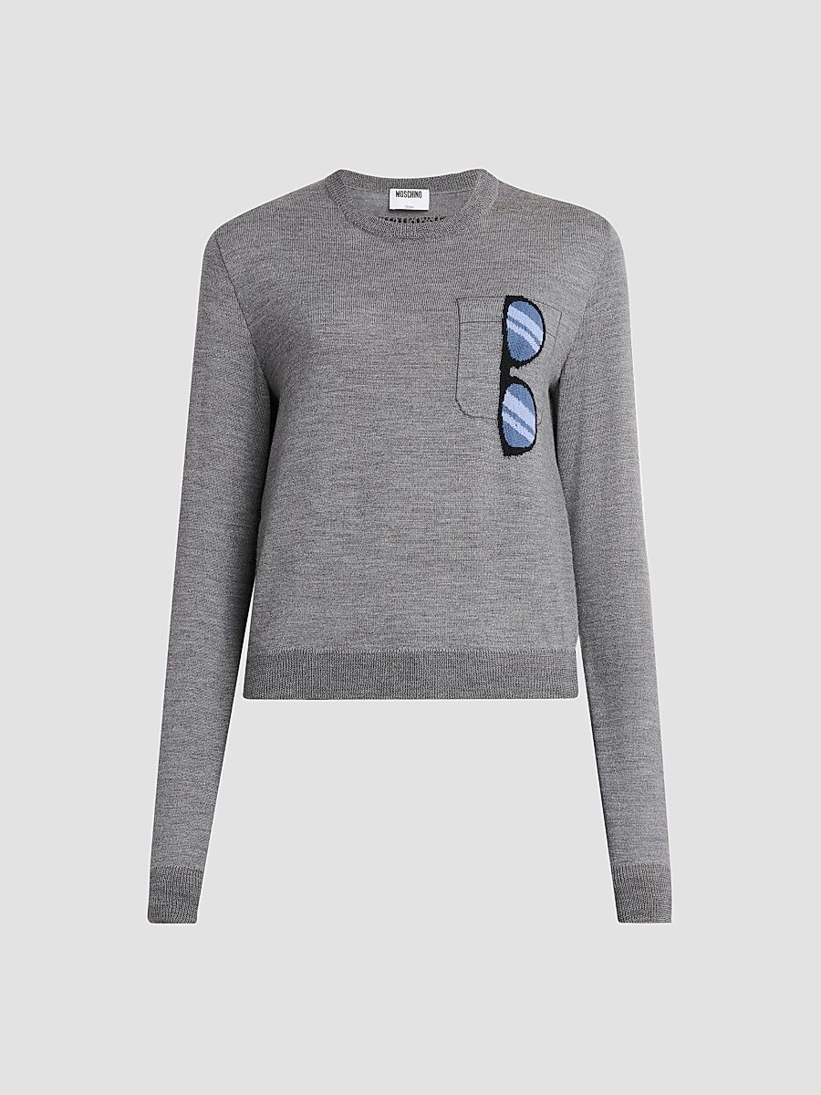 Women's Trompe L'oeil Virgin Wool Sweater - Grey - Size 12