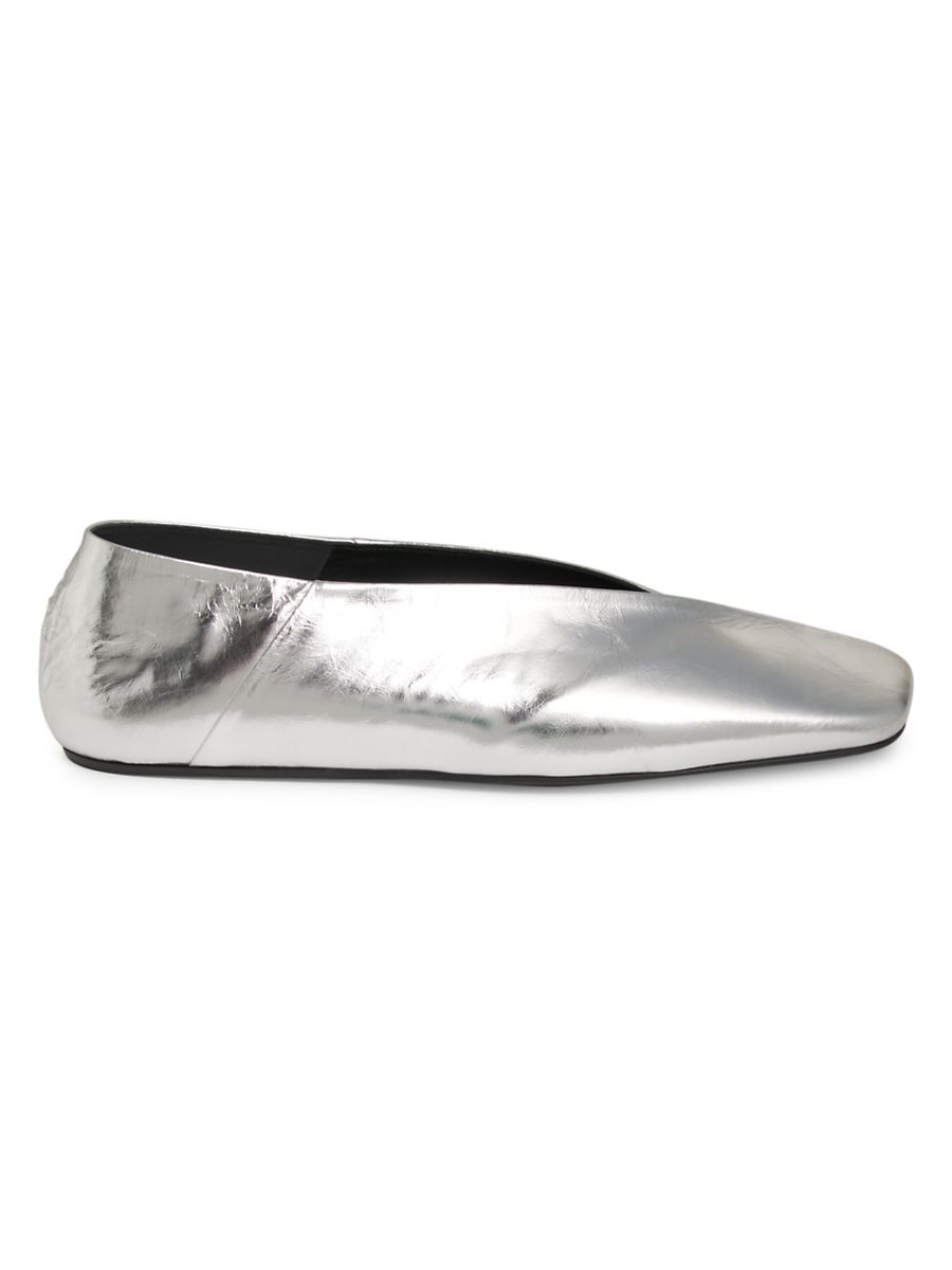 Women's Leather Ballerina Flats - Sky Grey - Size 7