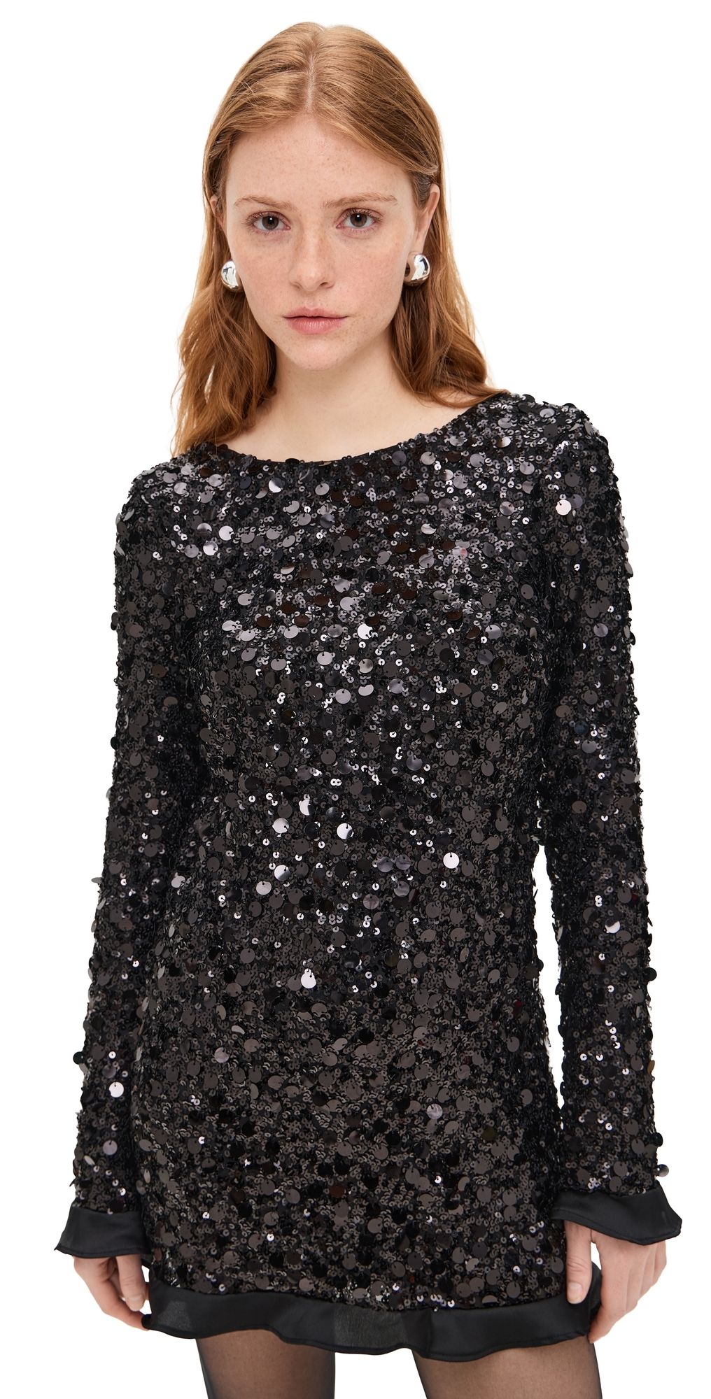 Show Me Your Mumu Maddison Ruffle Dress Black Metallic Sequins M