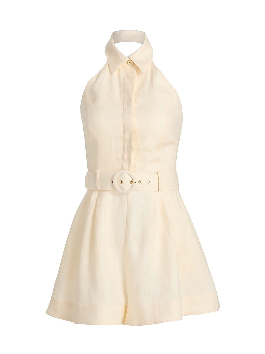 Women's Awaken Halterneck Linen Romper - Cream - Size 10