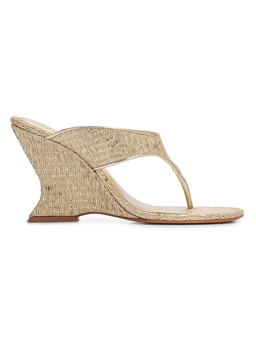 Women's Maya 95MM Leather Wedge Sandals - Caramel Gold Platina - Size 11