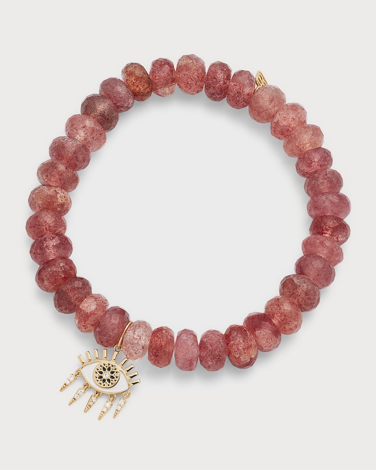8mm Faceted Cherry Quartz Bead Bracelet With Kaleidoscope Eye Charm