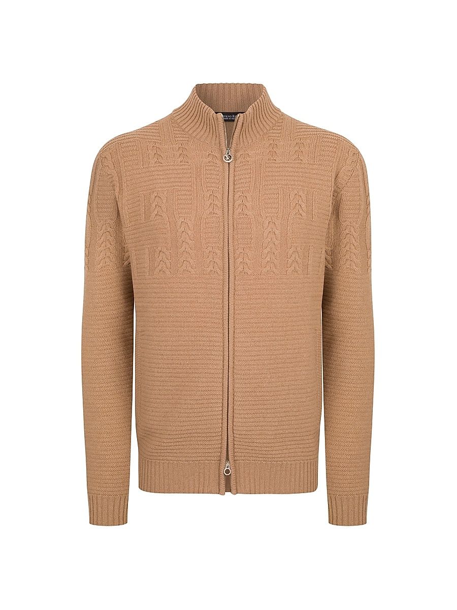 Men's Full Zip Sweater - Light Brown - Size 38