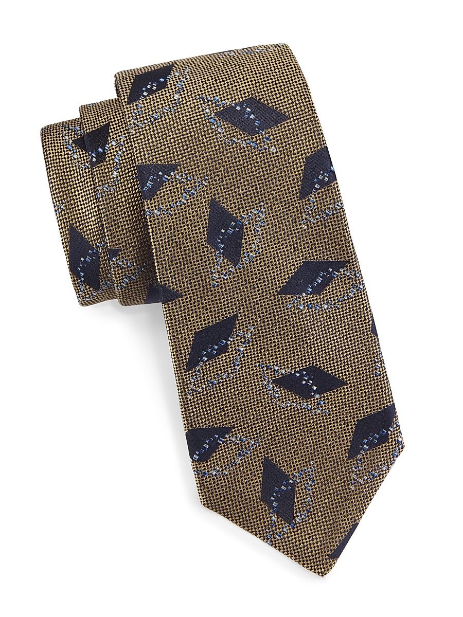 Men's Geometric Jacquard Silk Tie - Brown