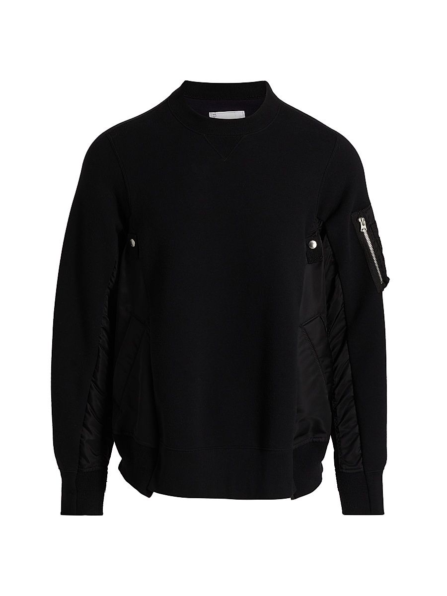 Men's Sponge Sweat Mixed-Media Twill Sweater - Black - Size Medium