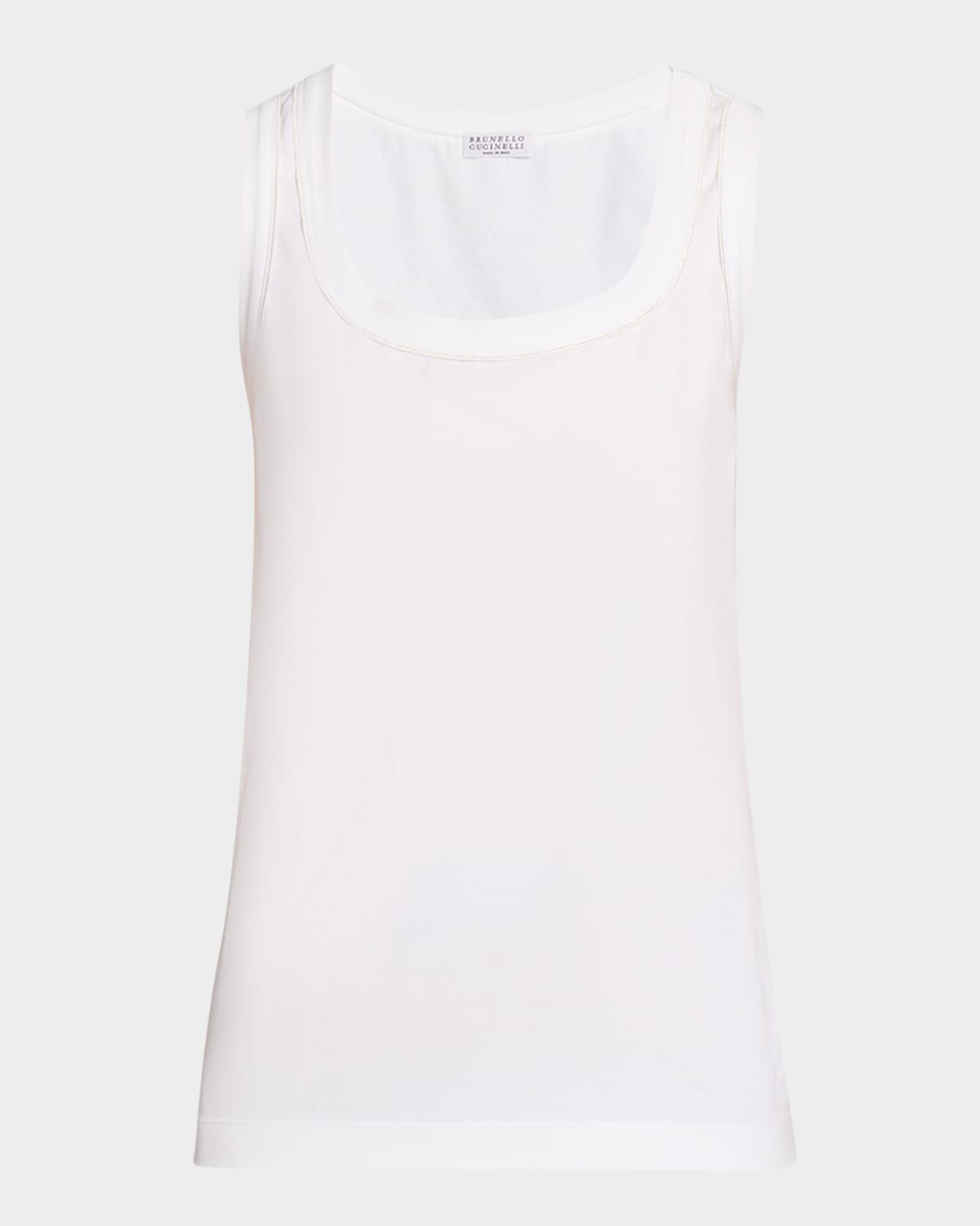 Metallic Stitched Scoop-Neck Cotton Stretch Tank Top