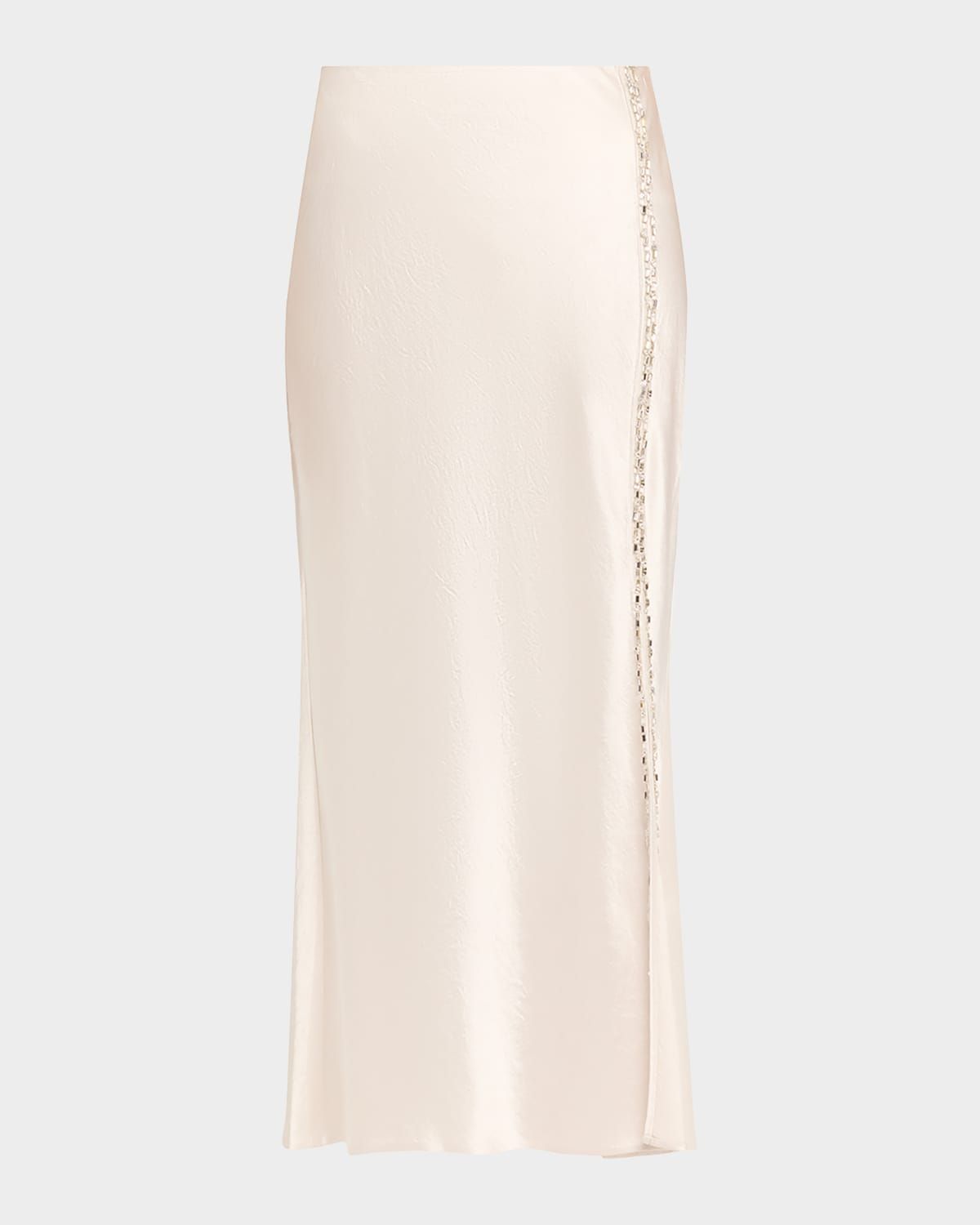 Crystal-Trim Washed Twill Bias Midi Skirt