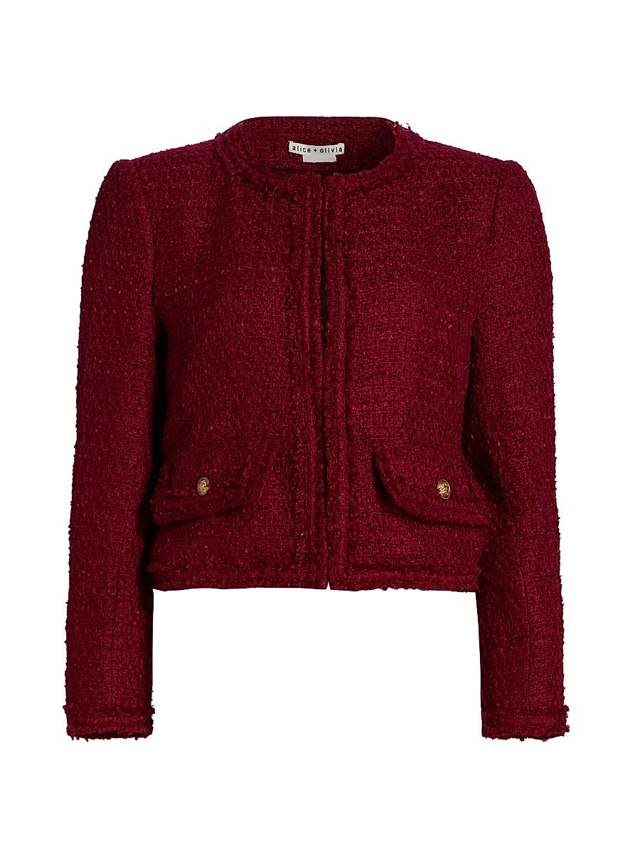Women's Landon Tweed Crop Jacket - Oxblood - Size XL