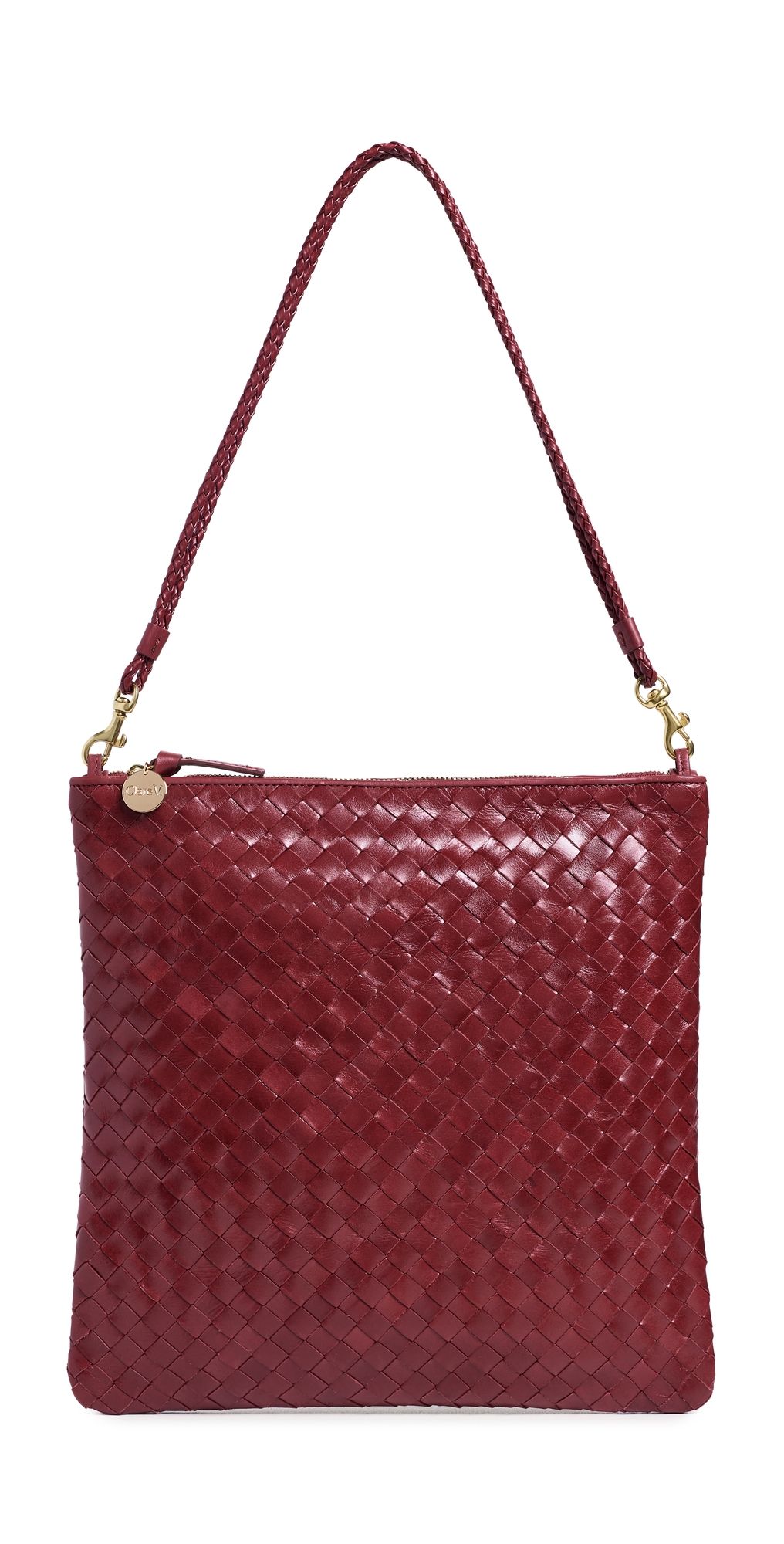 Clare V. Medium Woven Diagonal Foldover Clutch Garnet One Size