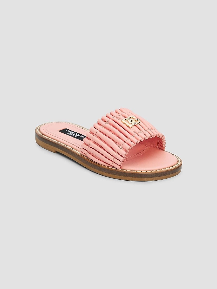 Dolce & Gabbana Girl's Girl's Logo Leather Slides - Flamingo - Size 3.5 (Child)