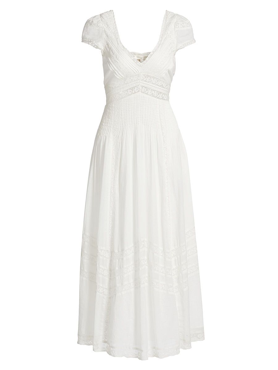 Women's Suvi Lace-Trimmed Cotton Fit & Flare Maxi Dress - White - Size Large