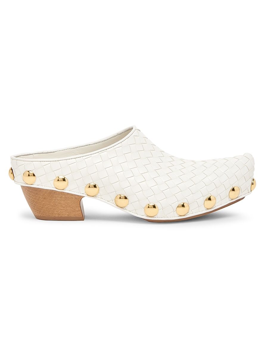 Women's Gondola Studded Intrecciato Leather Platform Clogs - Alabaster - Size 9