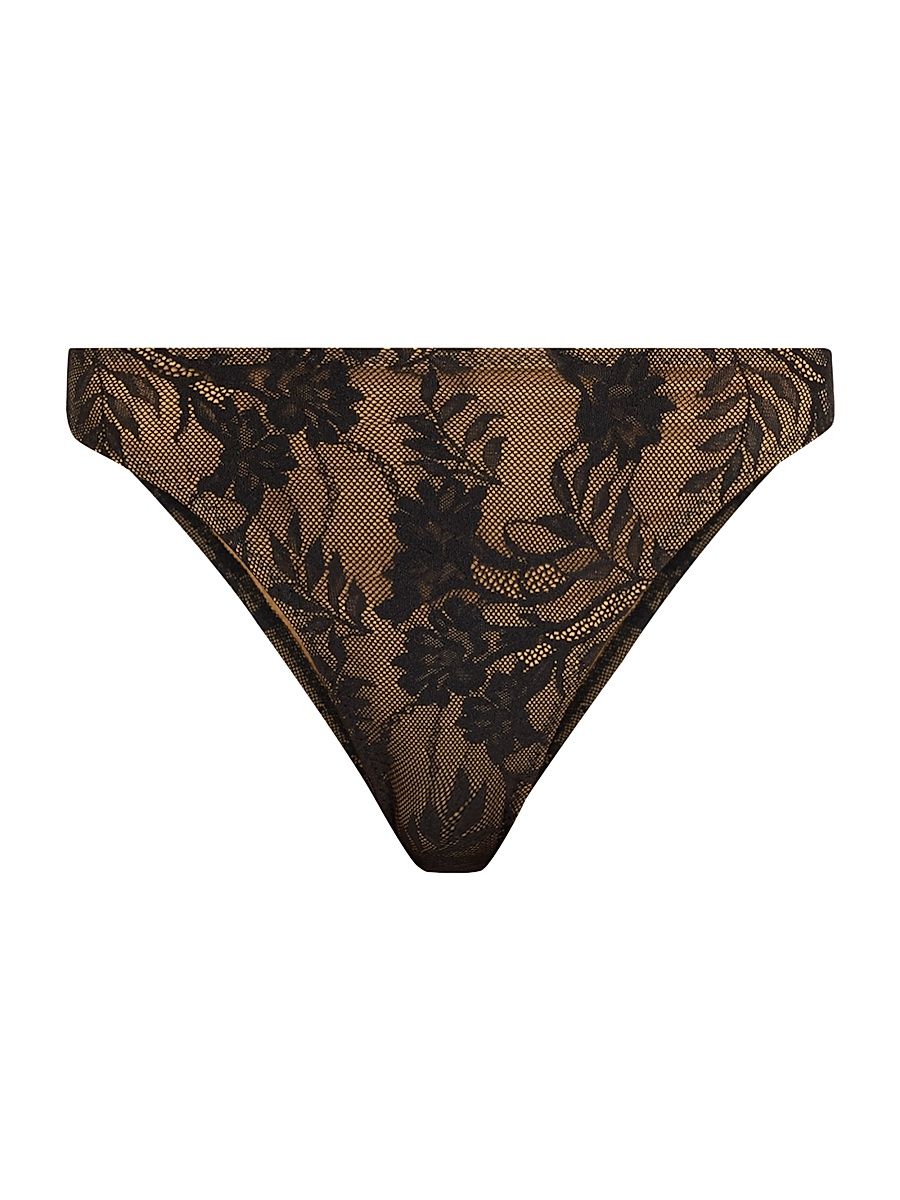 Women's Luca Floral Lace Bikini Bottom - Black - Size Large