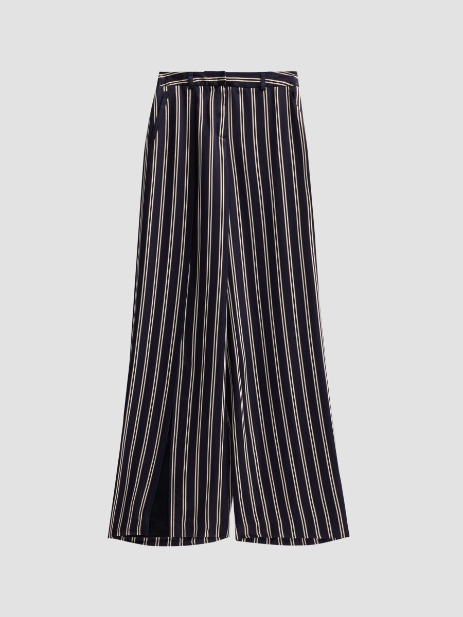 Jason Wu Collection Women's Striped Wide-Leg Trousers - Deep Navy Multi - Size 14