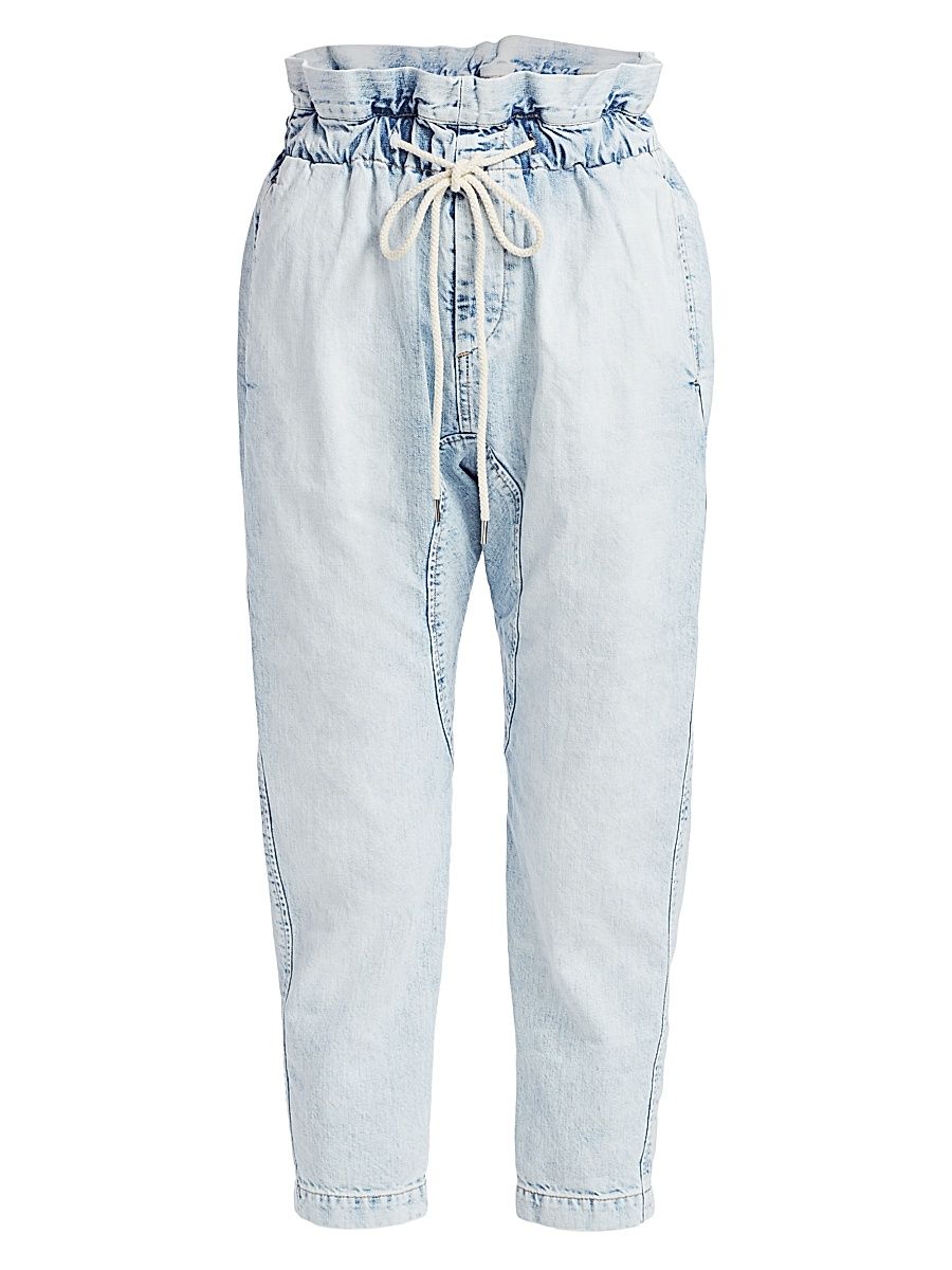 Women's Drawstring Paperbag Jeans - Light Beaten Blue - Size Medium