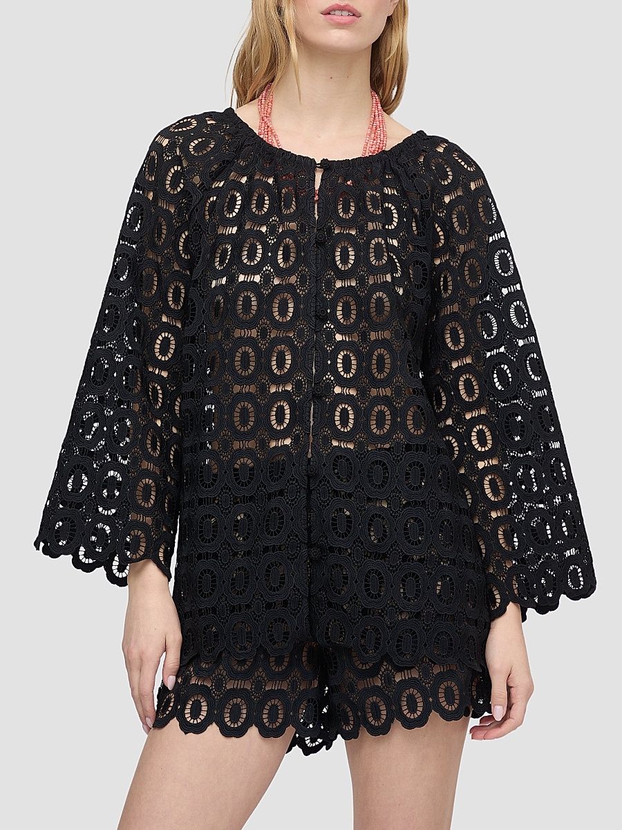 Women's The Enella Tunic Top - Black Broderie - Size XL