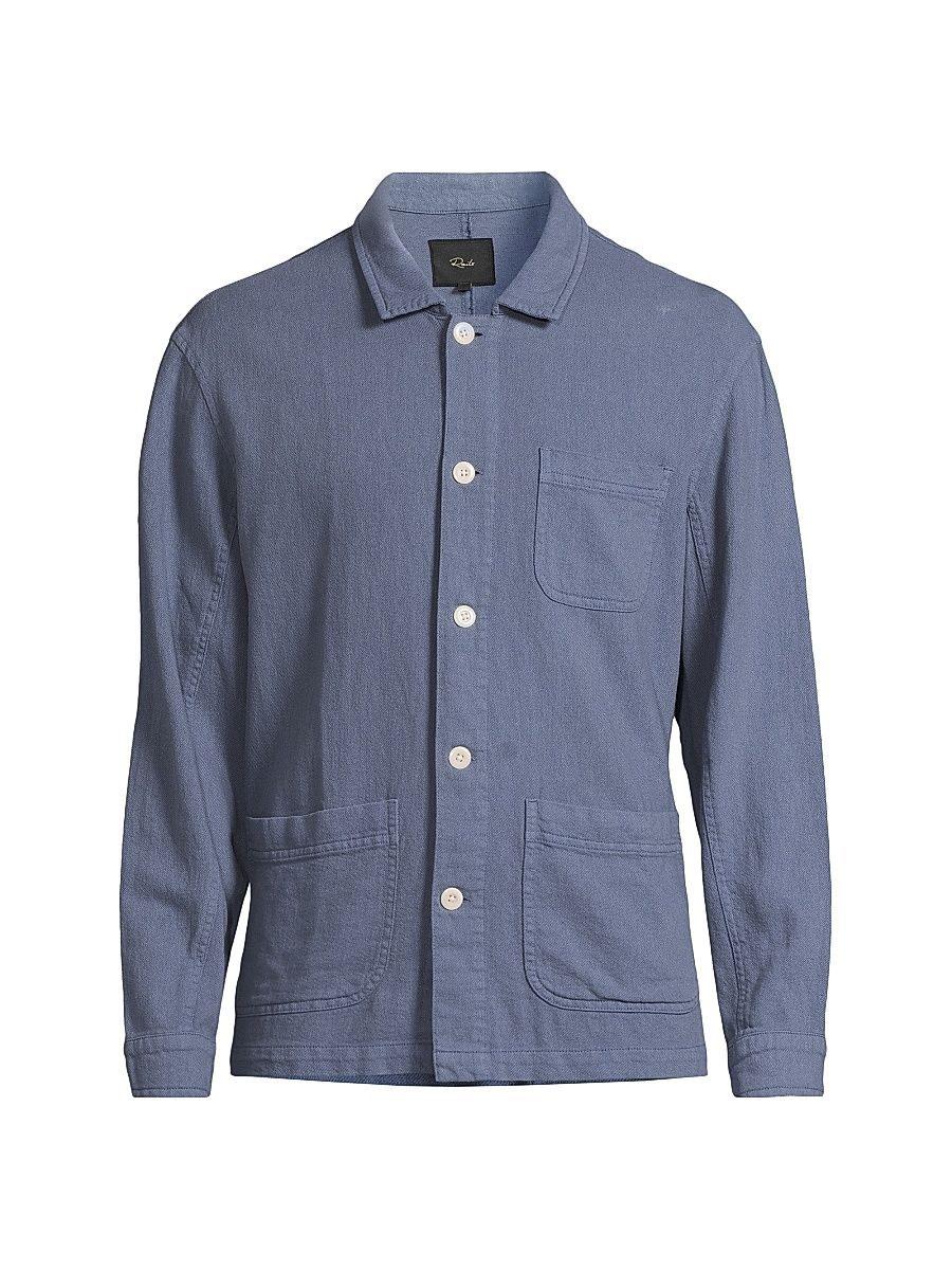 Men's Ambrose Cotton & Linen Utility-Style Coat - Washed Blue - Size Medium