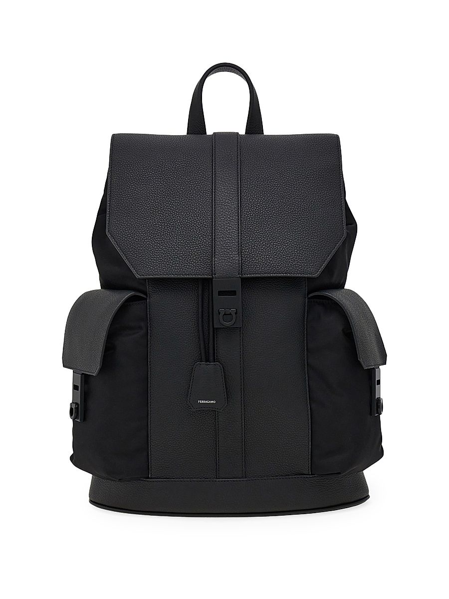 Men's Twins Nylon & Leather Backpack - Nero