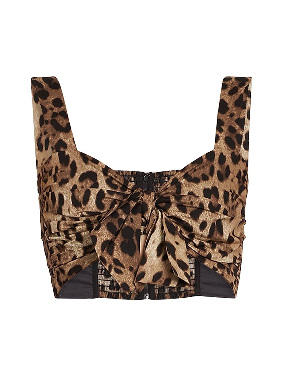 Women's Leopard-Print Cotton Tie-Front Top - Leo New - Size 0