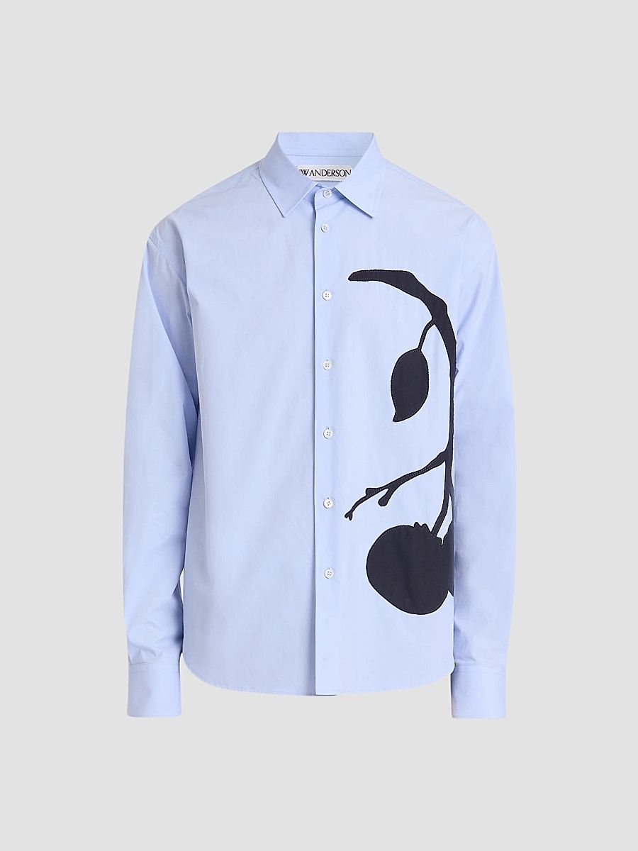 JW Anderson Men's Persimmon Appliqué Cotton Shirt - Pale Blue - Size 42