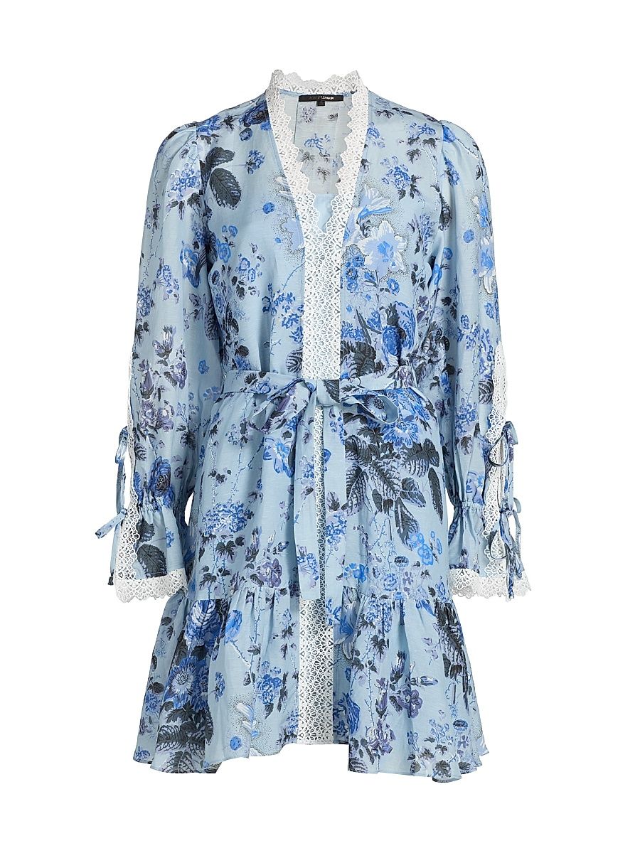 Women's Beli Floral Lace-Trim Minidress - Powder Blue Multi - Size XXL