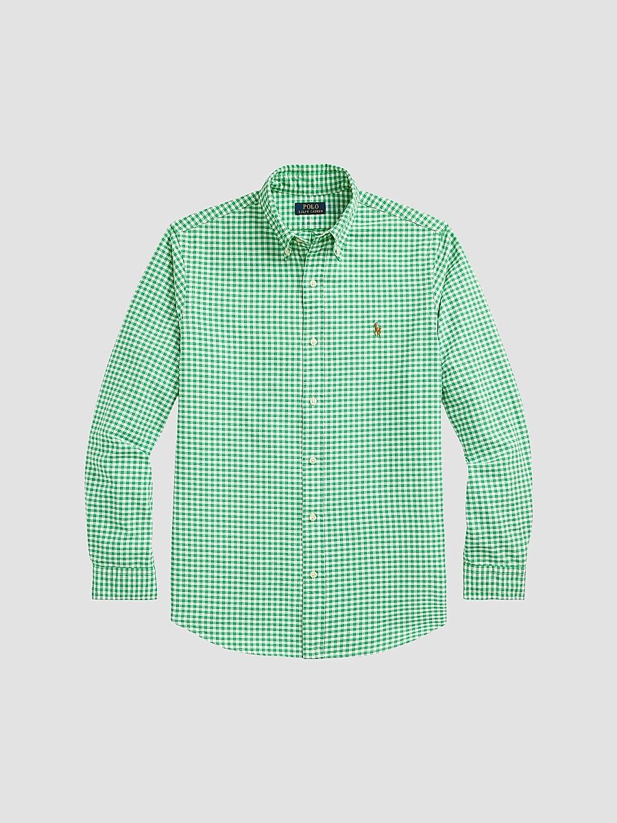 Polo Ralph Lauren Men's Logo-Embroidered Gingham Cotton Oxford Shirt - Summer Emerald White - Size XXL