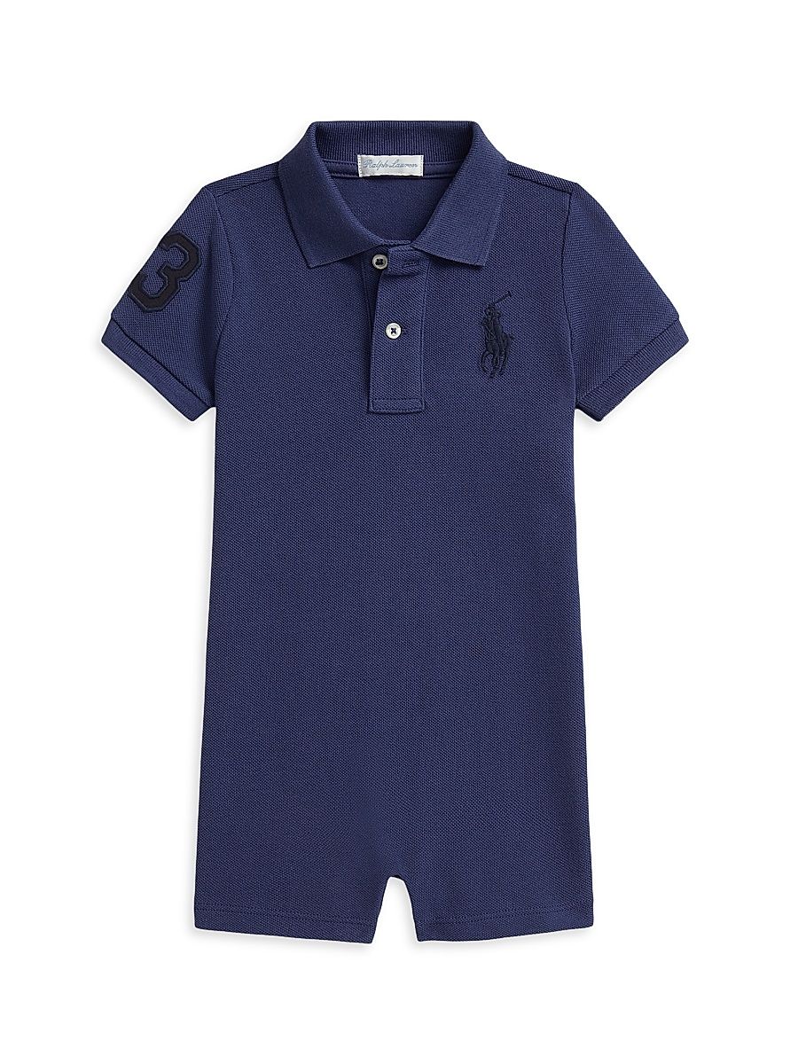 Baby Boy's Big Pony Cotton Mesh Polo Shortall - Light Navy - Size 9 Months