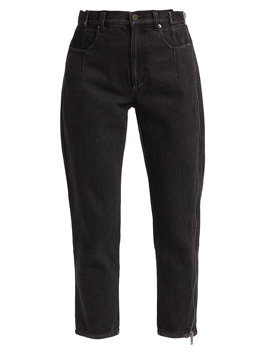 Women's High-Rise Zip Detail Jeans - Black - Size 12