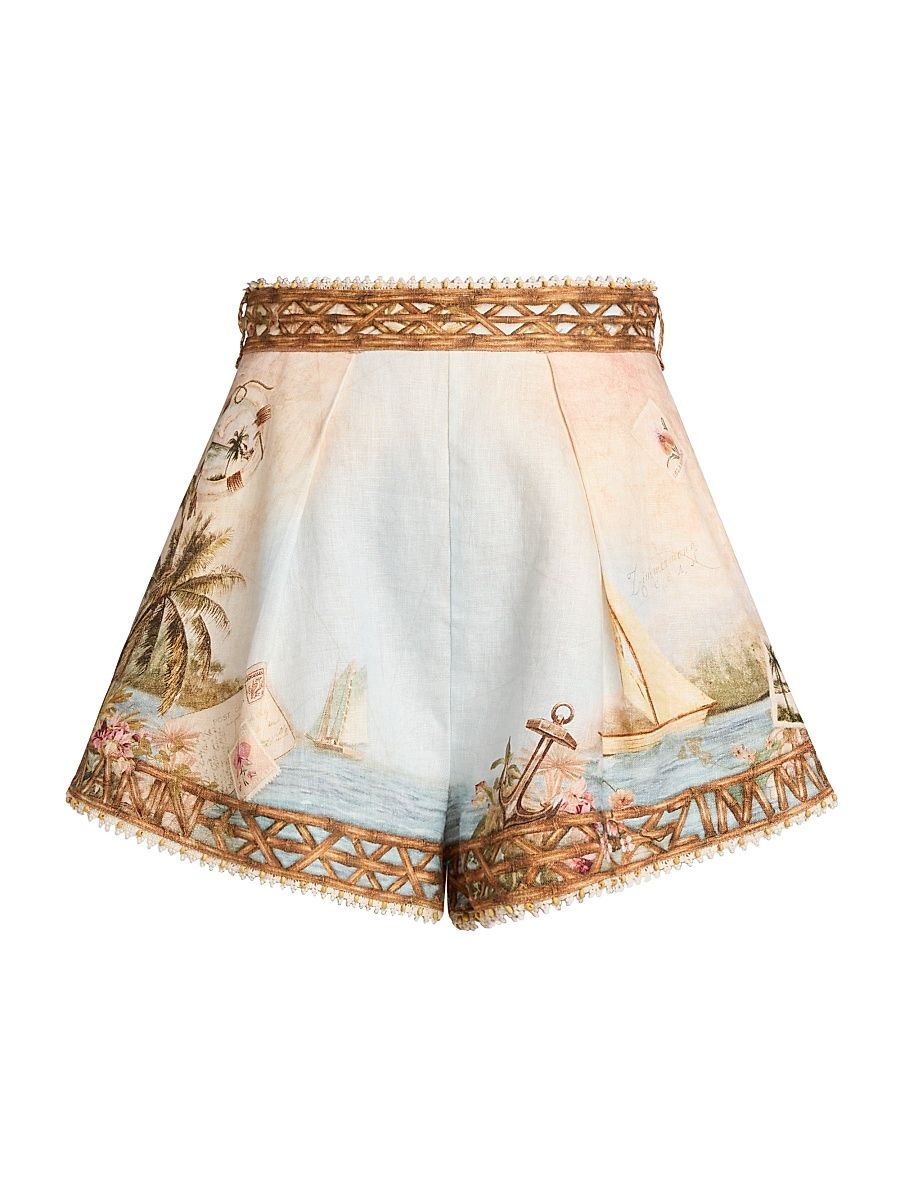 Women's Mahon Island Linen Board Shorts - Island Map Blue - Size 6