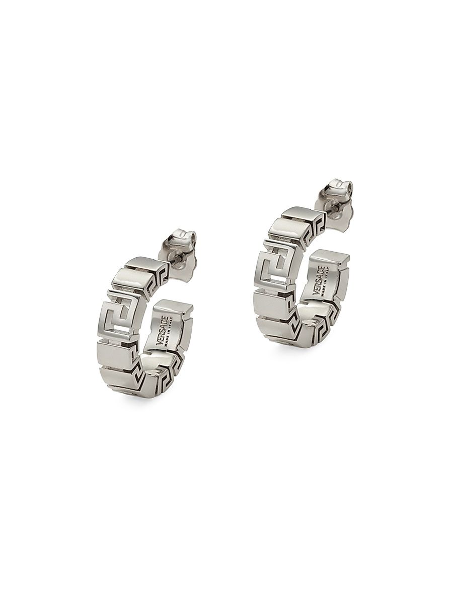 Women's Greca Metal Hoop Earrings - Palladium
