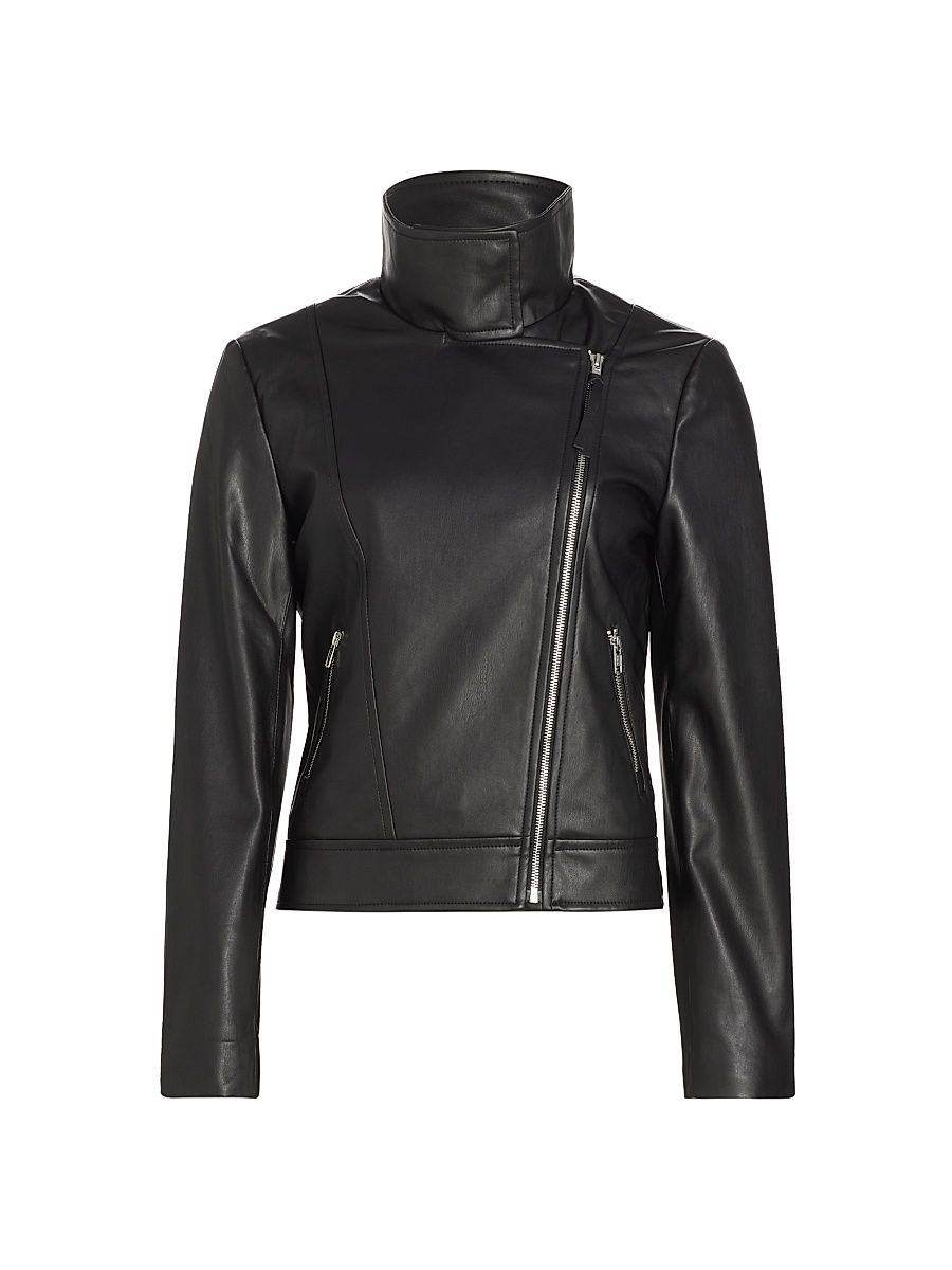 Women's Faux Leather Moto Jacket - Black - Size XS