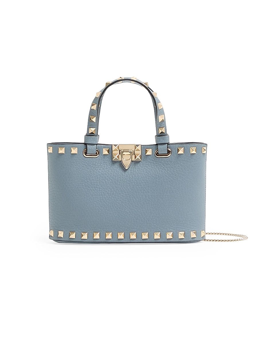 Women's Rockstud Mini Shopping Bag in Grainy Calfskin - Stone