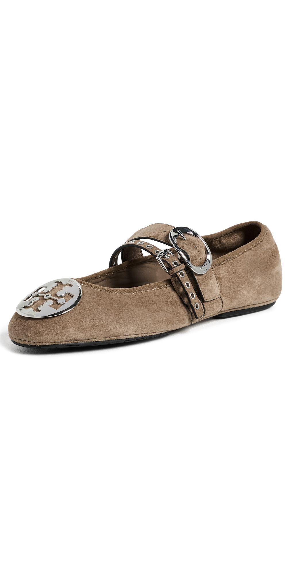 Tory Burch Reva Punk Travel Ballet Flats RIVER ROCK / SILVER 10