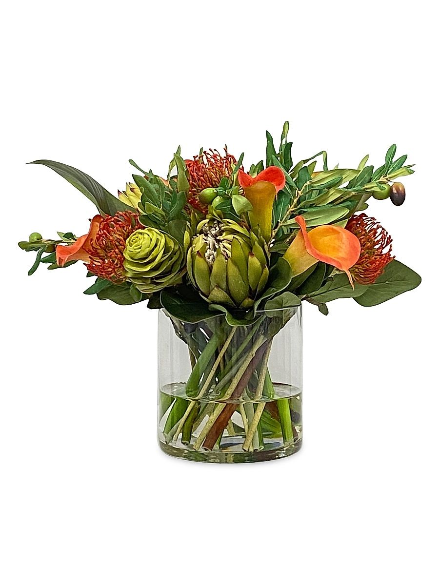 Faux Tropical Floral Arrangement - Orange Green