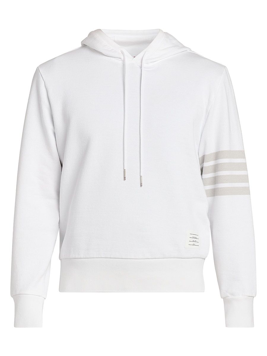 Men's 4 Bar Overdyed Loopback Cotton Hoodie - White - Size XXL