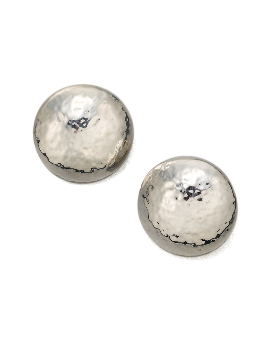 Women's Classico Sterling Silver Hammered Button Clip-On Earrings - Silver